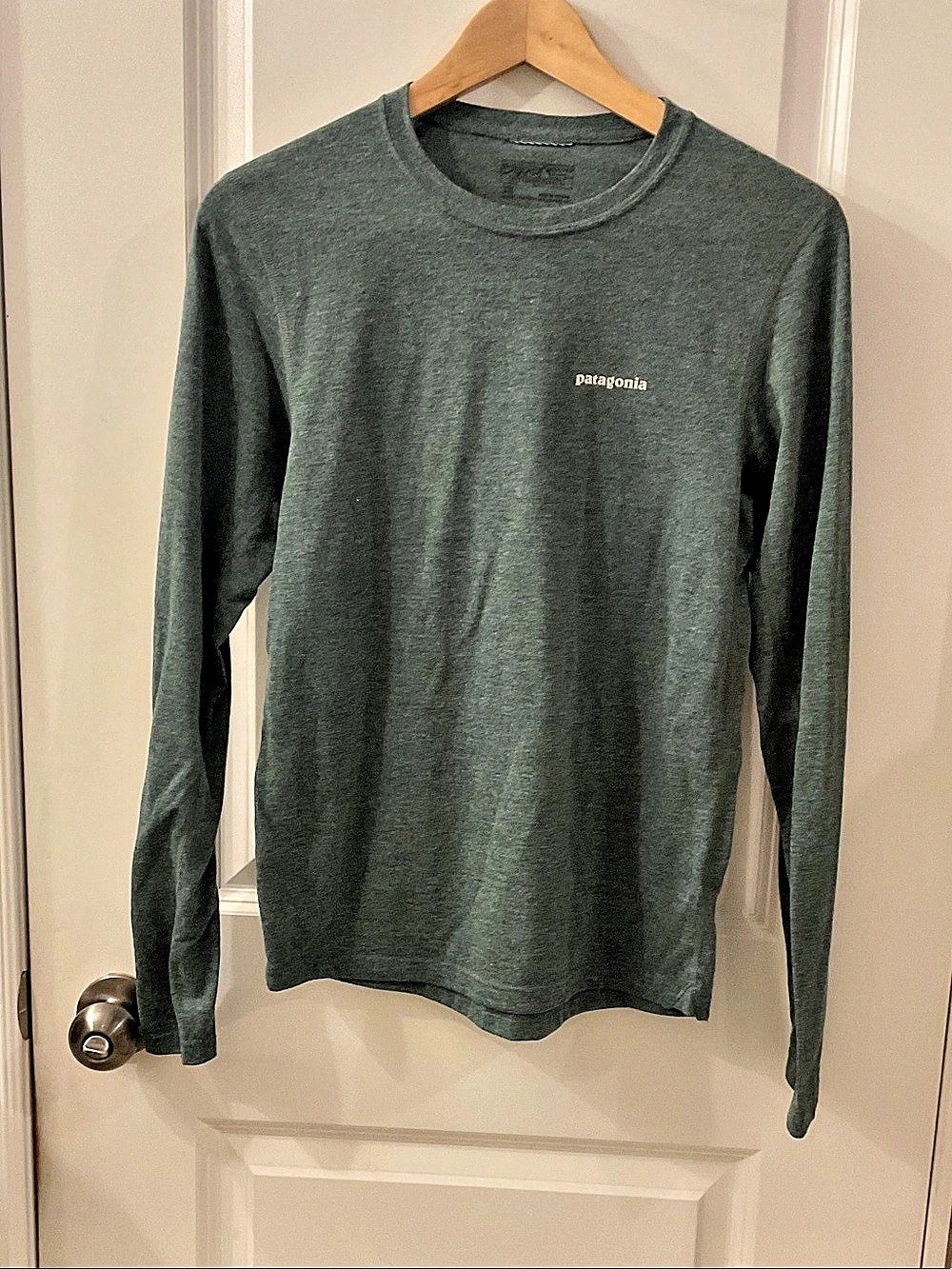 Patagonia women’s Long-Sleeved P-6 Logo Responsibili-Tee Green Medium